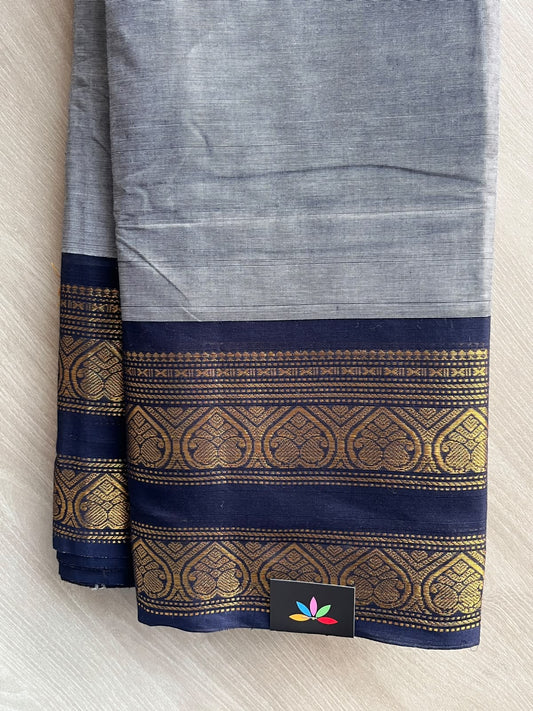 Cloud Grey Zari Border Chettinad Cotton Saree - 37347