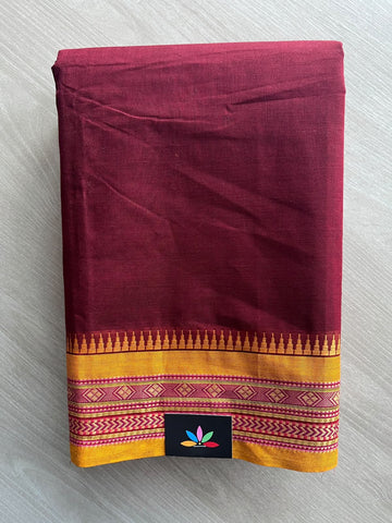 Burgundy Thread Border Chettinad Cotton Saree - 37348