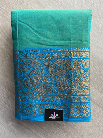 Light Sea Green Zari Border Chettinad Cotton Saree - 37349