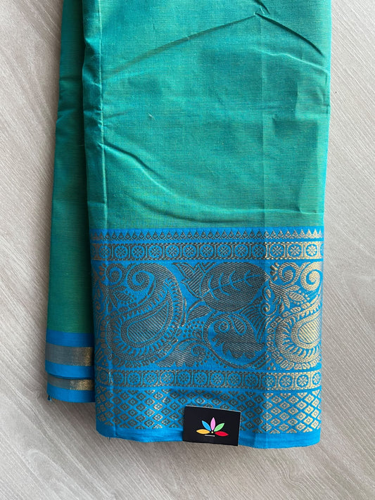 Light Sea Green Zari Border Chettinad Cotton Saree - 37349