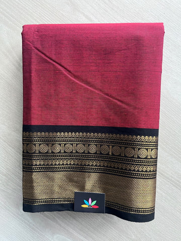 Carmine Red Zari Border Chettinad Cotton Saree - 37355