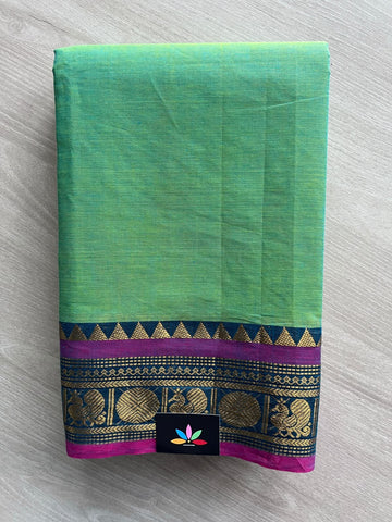 Emerald Green Zari Border Chettinad Cotton Saree - 37356-37357