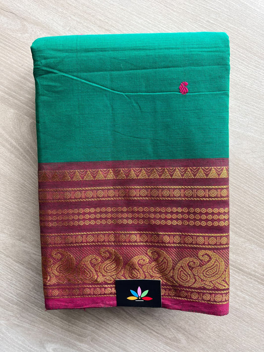 Light Sea Green Zari Border Butta Chettinad Cotton Saree - 37380
