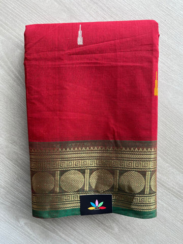 Venetian Red Zari Border Butta Chettinad Cotton Saree - 37382