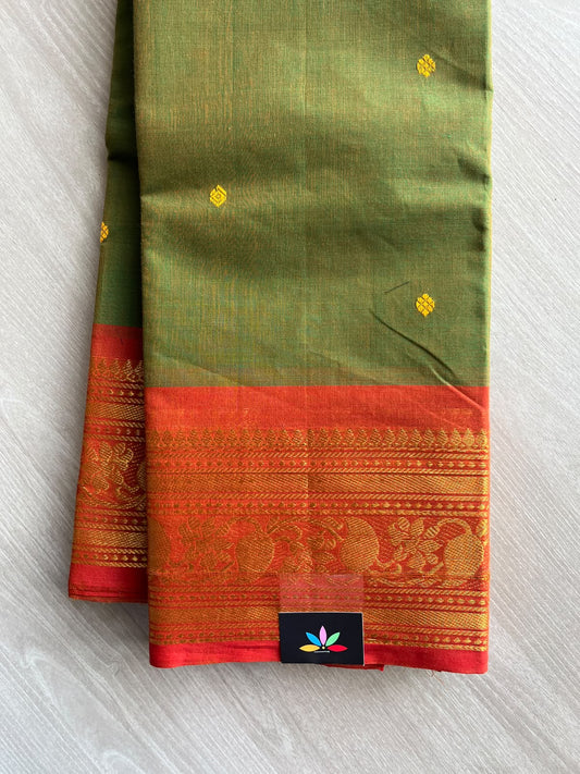 Zari Border Butta Chettinad Cotton Saree - 37386