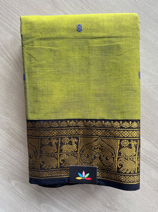 Pear Green Zari Border Butta Chettinad Cotton Saree - 37391