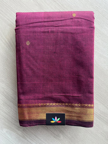 Mystic Maroon Zari Border Butta Chettinad Cotton Saree - 37393