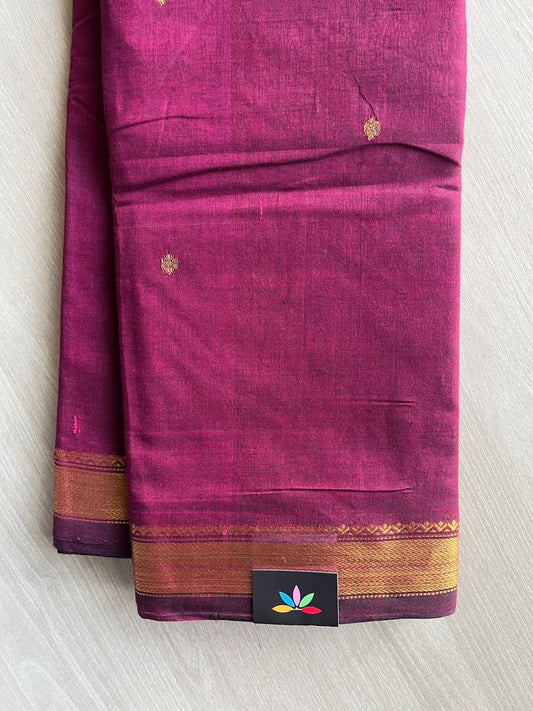 Mystic Maroon Zari Border Butta Chettinad Cotton Saree - 37393