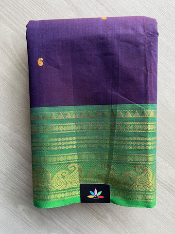 Dark Purple Zari Border Butta Chettinad Cotton Saree - 37394