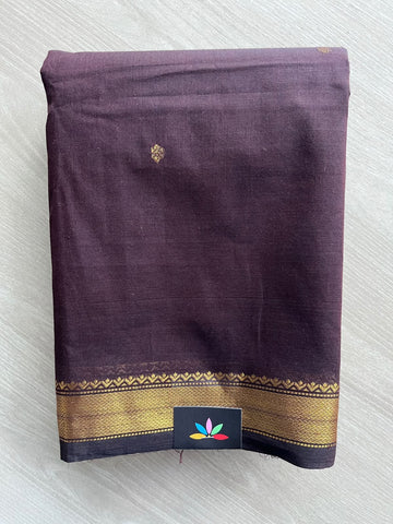 Plum Purple Zari Border Butta Chettinad Cotton Saree - 37398-37399