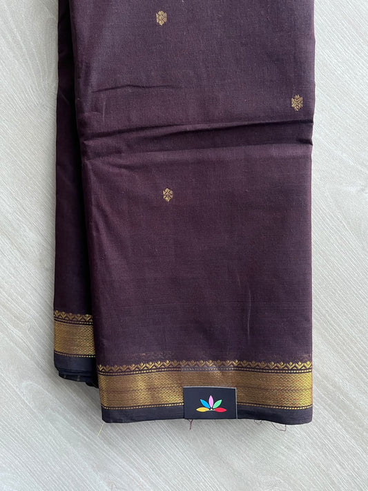 Plum Purple Zari Border Butta Chettinad Cotton Saree - 37398-37399