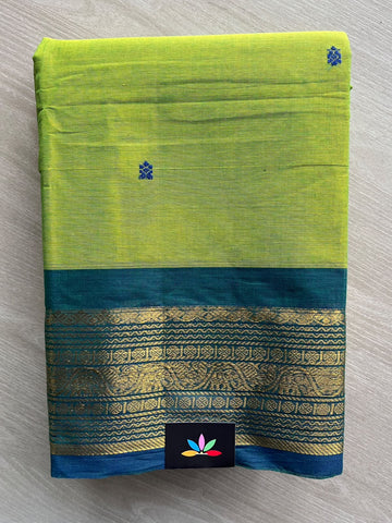 Parrot Green Zari Border Butta Chettinad Cotton Saree - 37400