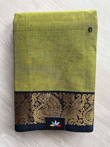 Olive Green Zari Border Butta Chettinad Cotton Saree - 37403