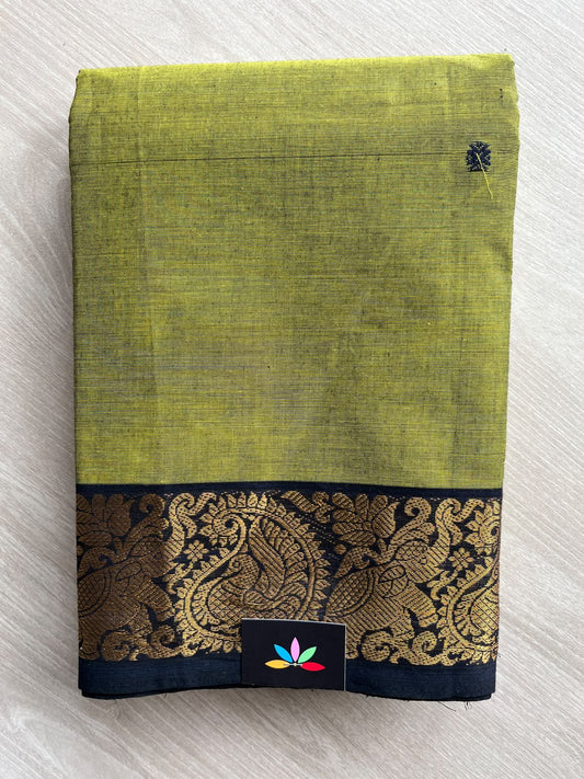 Olive Green Zari Border Butta Chettinad Cotton Saree - 37403