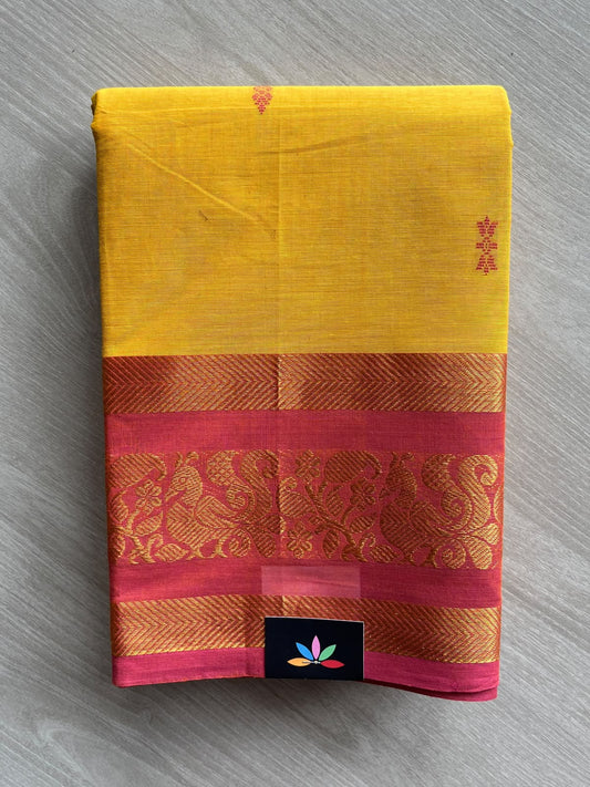 Royal Gold Zari Border Butta Chettinad Cotton Saree - 37405