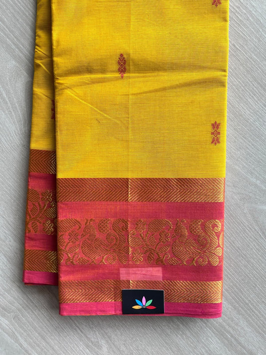 Royal Gold Zari Border Butta Chettinad Cotton Saree - 37405