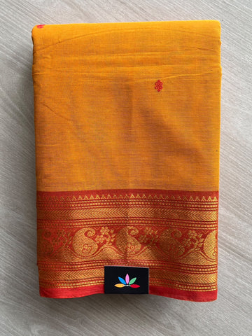 Royal Orange Zari Border Butta Chettinad Cotton Saree - 37407