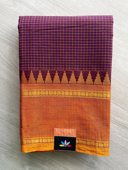 Deep Purple Checked Chettinad Cotton Saree - 37415