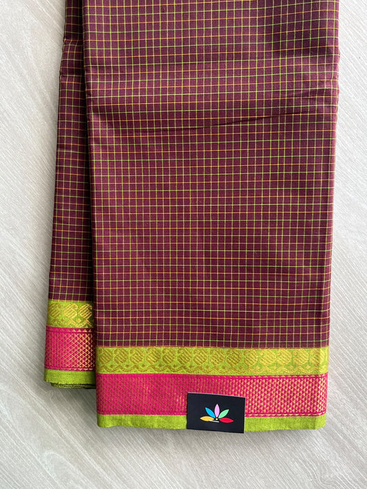 Deep Maroon Checked Chettinad Cotton Saree - 37416