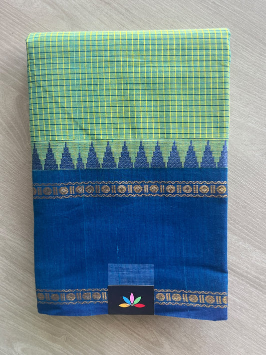 Light Green Shade Checked Chettinad Cotton Saree - 37426