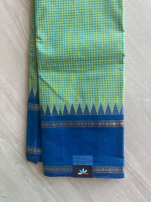 Light Green Shade Checked Chettinad Cotton Saree - 37426