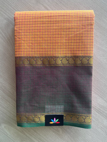 Pale Orange Checked Chettinad Cotton Saree - 37428