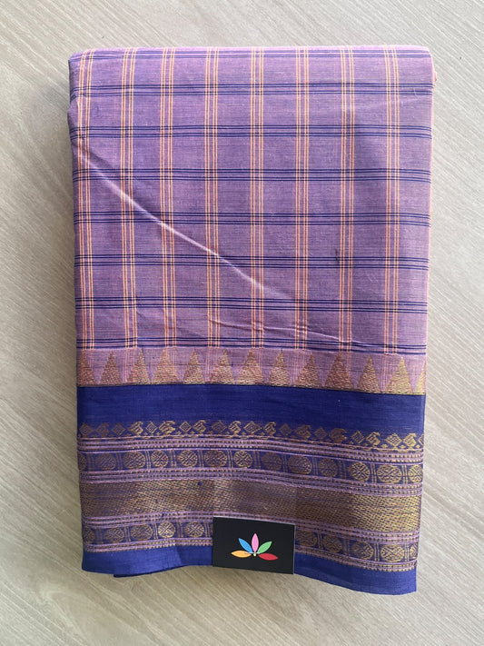 Pastel Lavender Checked Chettinad Cotton Saree - 37429