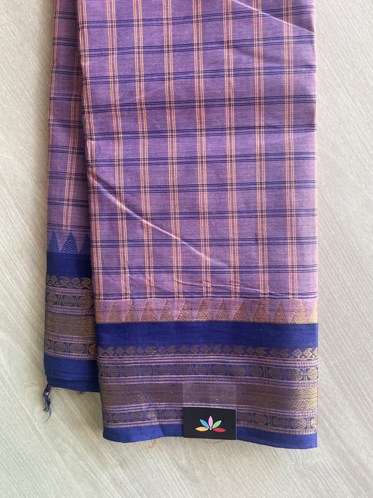 Pastel Lavender Checked Chettinad Cotton Saree - 37429