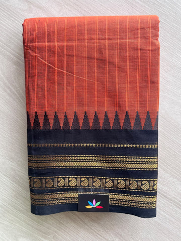 Rust Red Checked Chettinad Cotton Saree - 37437