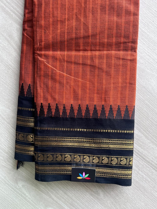 Rust Red Checked Chettinad Cotton Saree - 37437