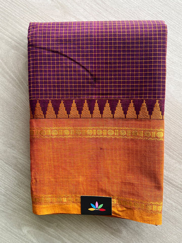 Deep Purple Checked Chettinad Cotton Saree - 37438