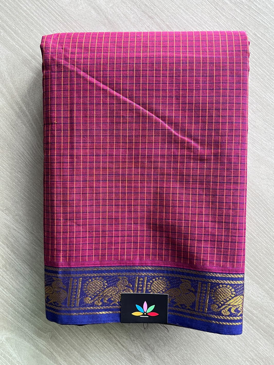 Amaranth Deep Purple Checked Chettinad Cotton Saree - 37441