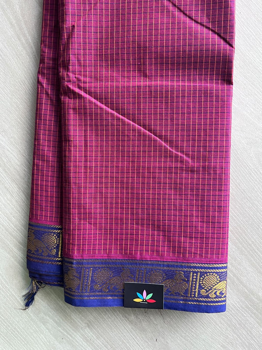 Amaranth Deep Purple Checked Chettinad Cotton Saree - 37441