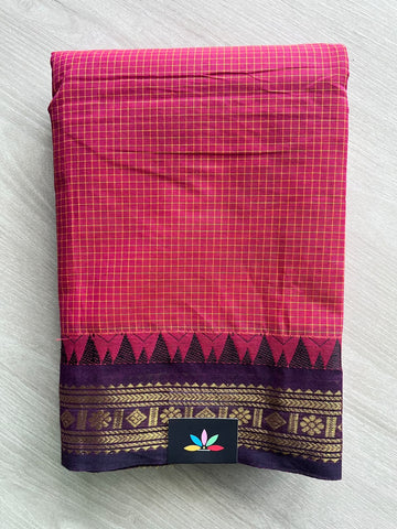 Ruby Red Checked Chettinad Cotton Saree - 37442