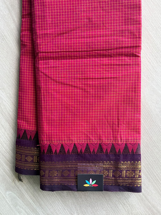 Ruby Red Checked Chettinad Cotton Saree - 37442