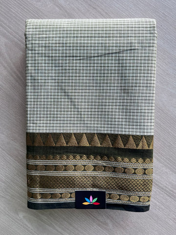 Sage Green Checked Chettinad Cotton Saree - 37443