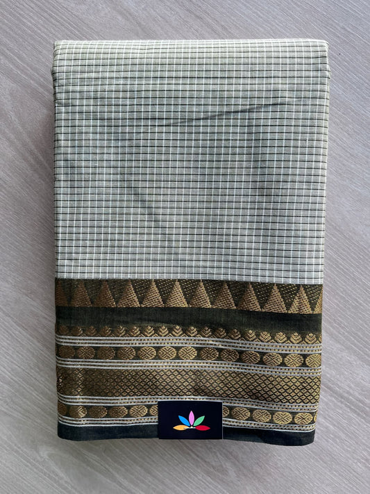 Sage Green Checked Chettinad Cotton Saree - 37443