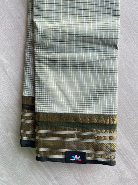 Sage Green Checked Chettinad Cotton Saree - 37443