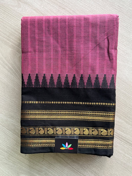 Amaranth Pink Checked Chettinad Cotton Saree - 37445