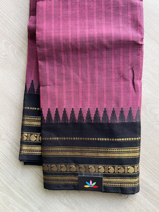 Amaranth Pink Checked Chettinad Cotton Saree - 37445