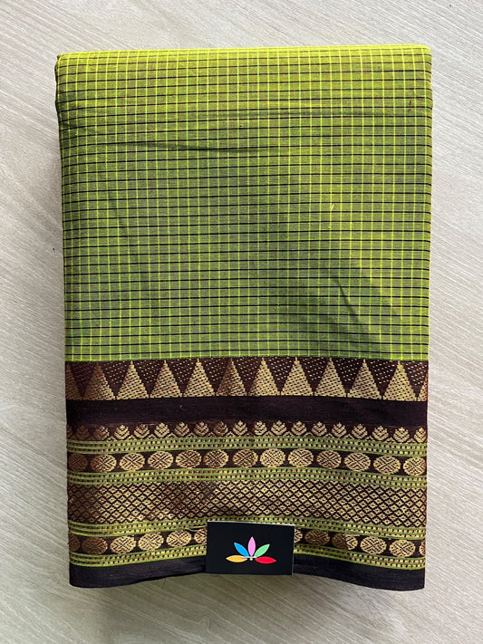 Pear Green Checked Chettinad Cotton Saree - 37446