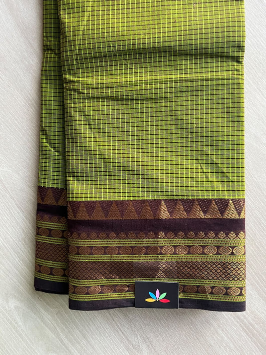 Pear Green Checked Chettinad Cotton Saree - 37446