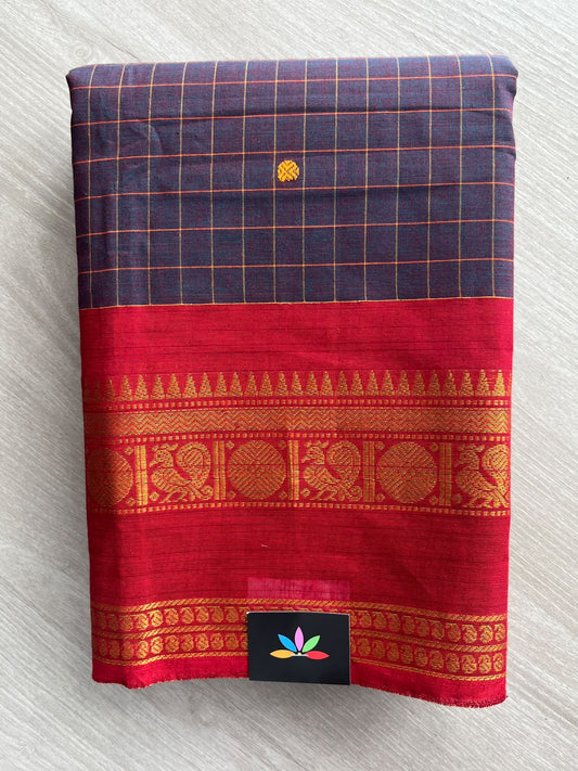 Checked Butta Chettinad Cotton Saree - 37473