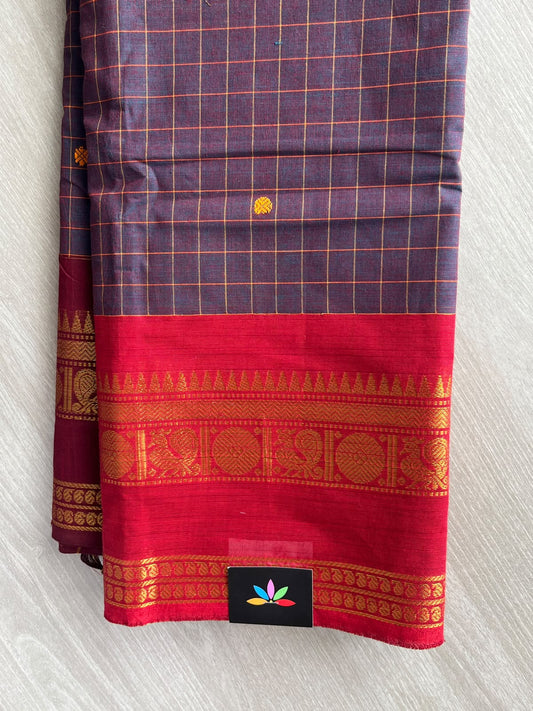 Checked Butta Chettinad Cotton Saree - 37473