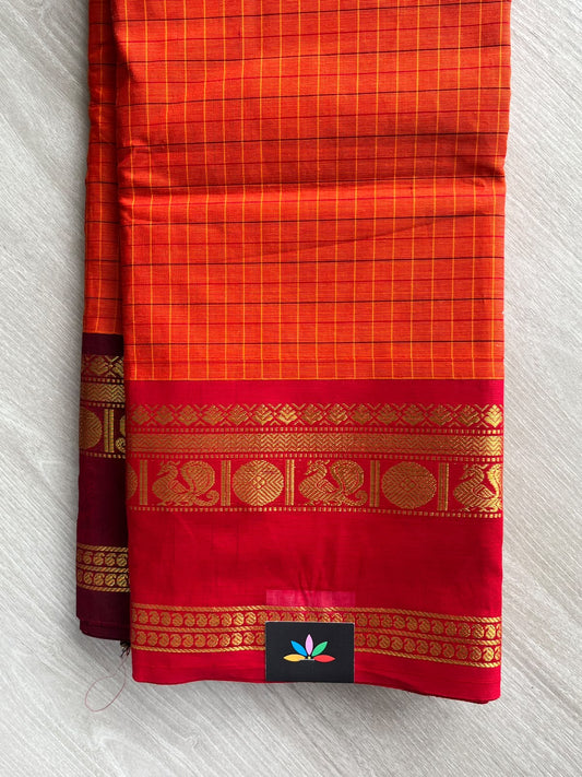 Checked Chettinad Cotton Saree - 37488