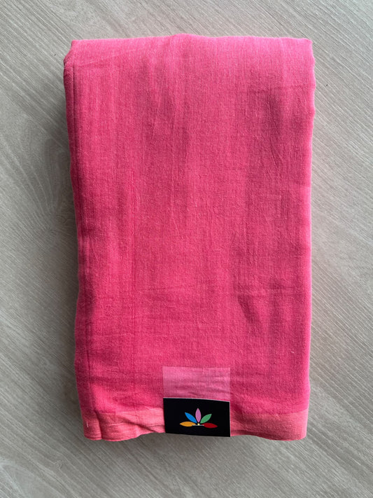 Bright Pink Feather Light Mul Cotton Saree (Without Blouse) - 37497