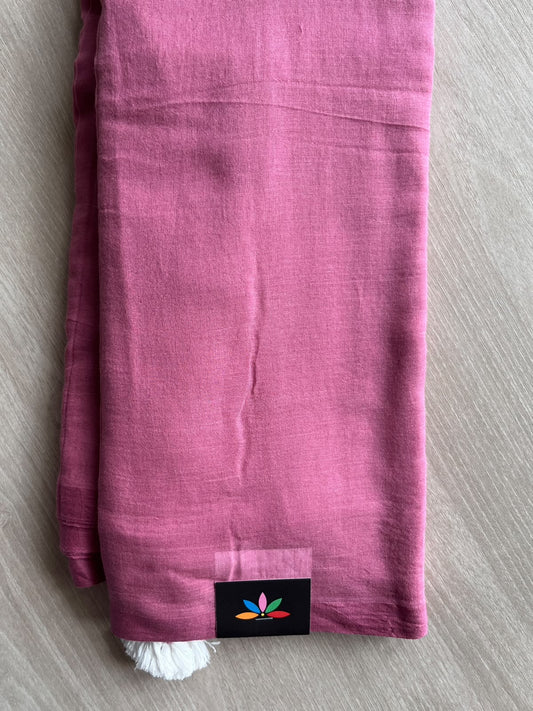 Rose Quartz Pink Feather Light Mul Cotton Saree (Without Blouse) - 37502