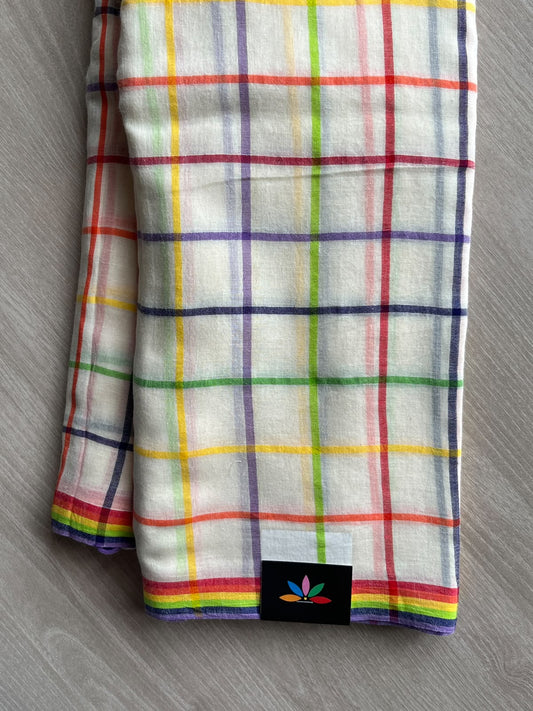 Checked Feather Light Mul Cotton Saree (Without Blouse) - 37503-37504
