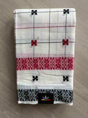 Off-White Woven Border Blended Soft Cotton Saree (Without blouse) -37509