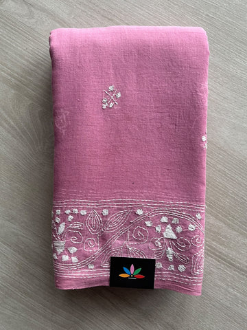 Carnival Pink Kantha Stitched Mul Cotton Saree (Without blouse) - 37519